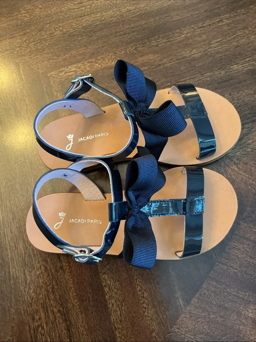 JACADI Girls Navy Bow Strappy Sandals - Sz 9.5 US (Sz 26)